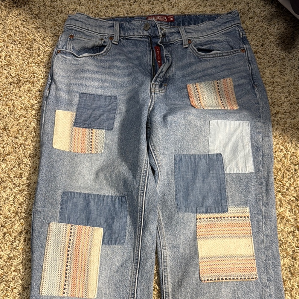 Lucky Legend boy midrise relaxed straight women’s Patchwork Jeans. Size 10/30R